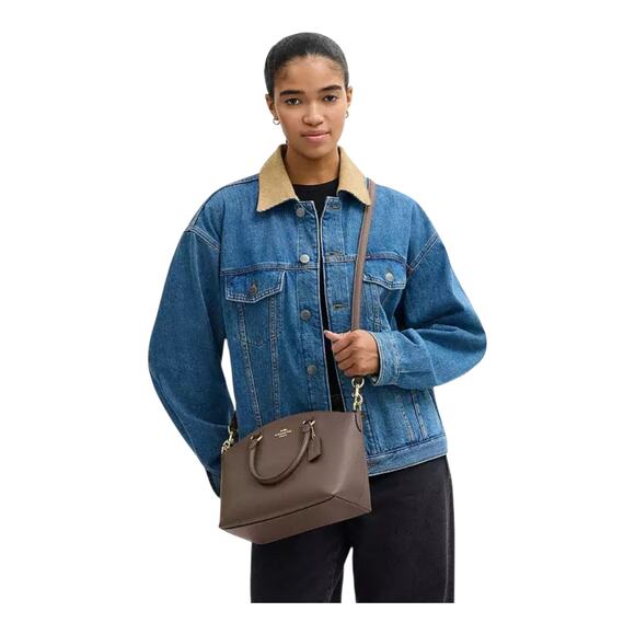 COACH SADIE SATCHEL BAG CROSSGRAIN LEATHER IN DARK STONE ADJUST. CROSSBODY NEW - Picture 16 of 16